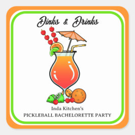 Pickleball Bachelorette Bruiloft Drankjes & Drinke Vierkante Sticker