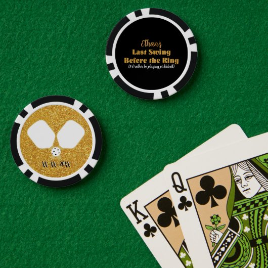 Pickleball Bachelorfeest Black Gold Persoonlijk Poker Chips (Pokertafel (Dubbel))