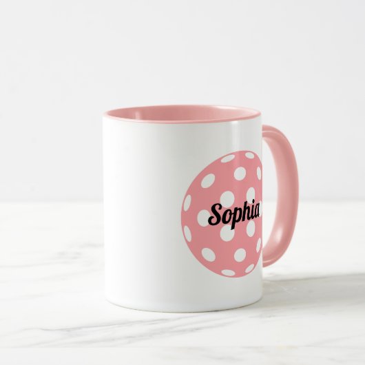 Pickleball Ball Gepersonaliseerde Naam Roze Mok (Voorkant rechts)