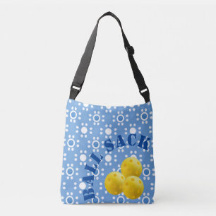 Pickleball Ball Sack Blauw Wit Polka Dots Geel Crossbody Tas