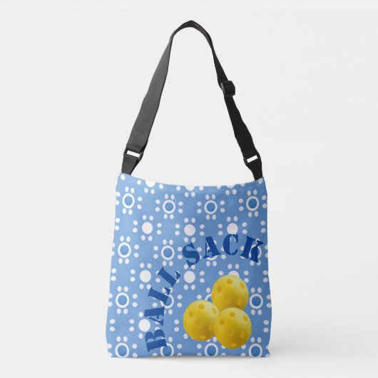 Pickleball Ball Sack Blauw Wit Polka Dots Geel Crossbody Tas (Voorkant)