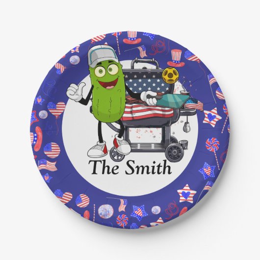 Pickleball Barbecue 4 juli Onafhankelijkheidsdag Papieren Bordje (Voorkant)