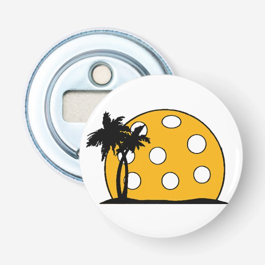 Pickleball Beach Sunset Button Flesopener (Voorkant)