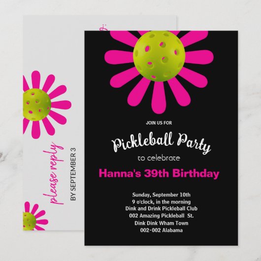 Pickleball Birthday Cute-uitnodiging + RSVP Kaart (Voorkant / Achterkant)