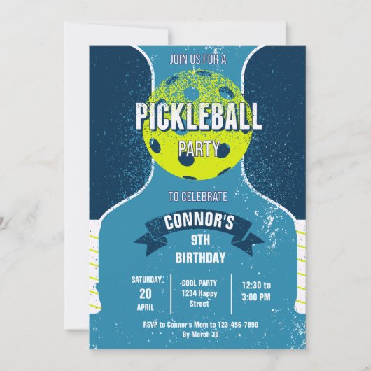Pickleball Birthday Party Invitation Kaart (Voorkant)