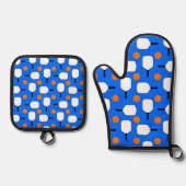 Pickleball Blauw, Sinaasappels Ballen met Witte Pa Ovenwant & Pannenlap Set (Voorkant)