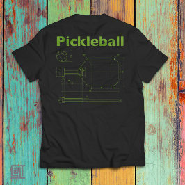 Pickleball Blauwdruk Paddle Ontwerp Grappig Retro T-shirt