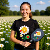 Pickleball-bloem met pickleball-ladyvogels t-shirt