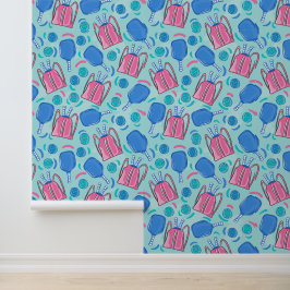 Pickleball Blue Paddles Blue Blauwgroen Balls Prep Behang