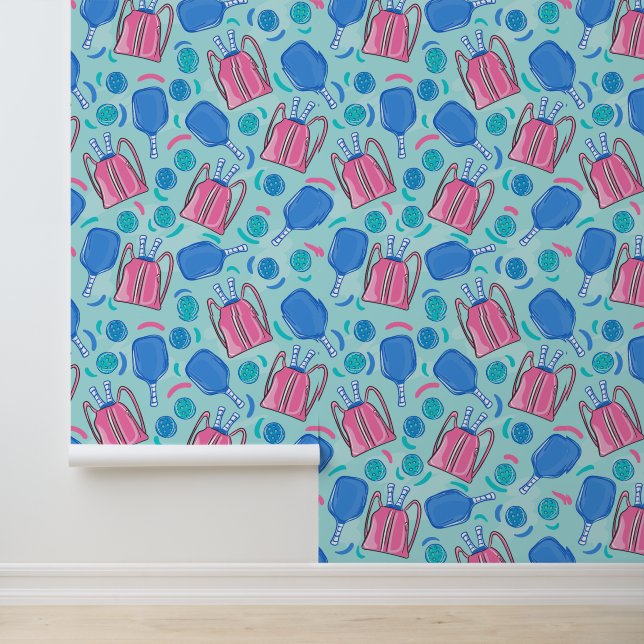 Pickleball Blue Paddles Blue Blauwgroen Balls Prep Behang (Applicatie)