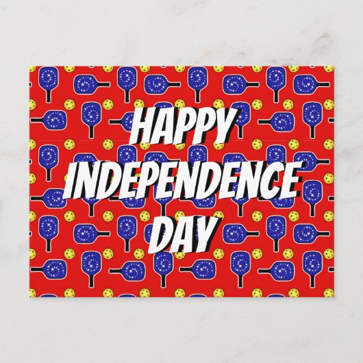 Pickleball Blue Paddles Yellow Balls 4 juli Briefkaart (Voorkant)