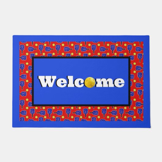 Pickleball Blue Paddles Yellow Balls 4 juli Deurmat (Voorkant)