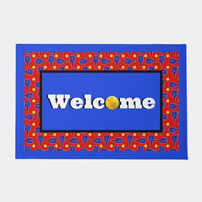 Pickleball Blue Paddles Yellow Balls 4 juli Deurmat (Voorkant)