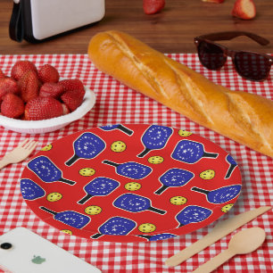 Pickleball Blue Paddles Yellow Balls 4 juli Papieren Bordje