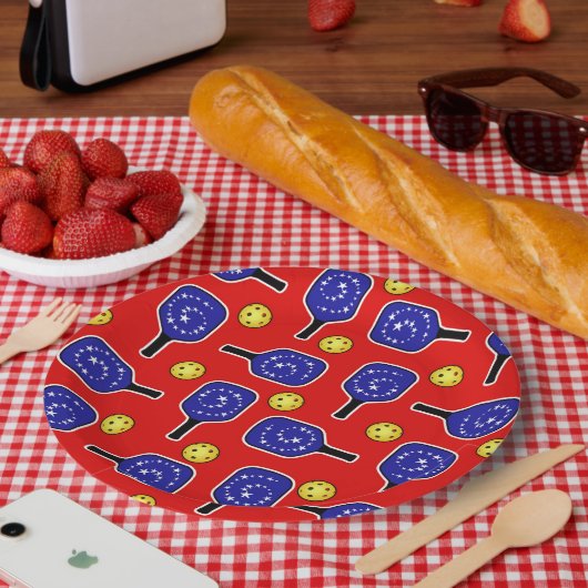 Pickleball Blue Paddles Yellow Balls 4 juli Papieren Bordje (Picknick)