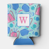 Pickleball Blue Preppy Monogram Blikjeskoeler (Voorkant)