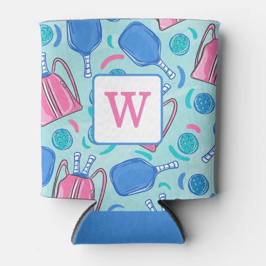 Pickleball Blue Preppy Monogram Blikjeskoeler (Voorkant)