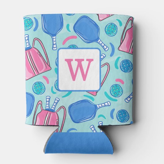 Pickleball Blue Preppy Monogram Blikjeskoeler (Achterkant)