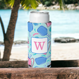 Pickleball Blue Preppy Monogram Seltzer Blikjeskoeler
