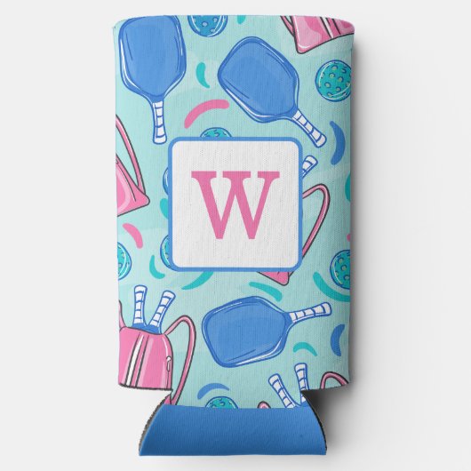 Pickleball Blue Preppy Monogram Seltzer Blikjeskoeler (Achterkant)