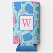 Pickleball Blue Preppy Monogram Seltzer Blikjeskoeler (Voorkant)