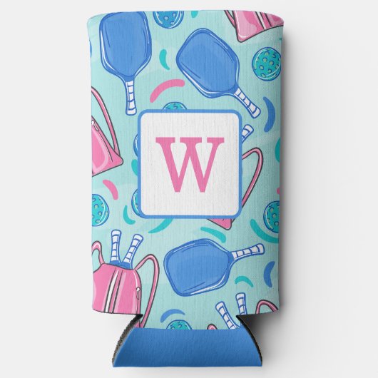 Pickleball Blue Preppy Monogram Seltzer Blikjeskoeler (Voorkant)