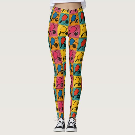 Pickleball Bold Andy Warhol Style Pattern Leggings (Voorkant)