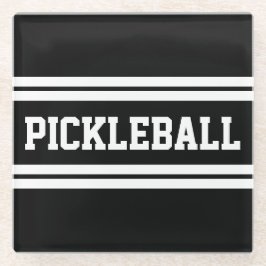 PICKLEBALL Bold Sportief Zwart Wit Racing Stripes Glazen Onderzetter