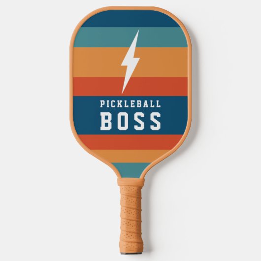 Pickleball Boss Lightning Bolt Retro Stripes Name  Paddle (Voorkant)