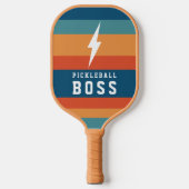Pickleball Boss Lightning Bolt Retro Stripes Name Pickleball Paddle (Voorkant)