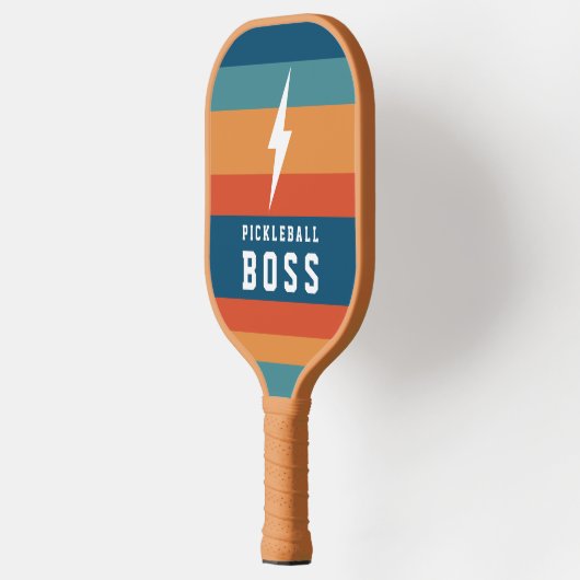 Pickleball Boss Lightning Bolt Retro Stripes Name Pickleball Paddle (Links)