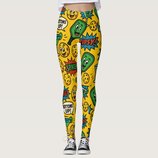 Pickleball Bottoms Up! Smiley Ball Court Leggings (Voorkant)