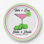 Pickleball Bridal Shower Dinks & Drinks Cosmo Papieren Bordje (Voorkant)