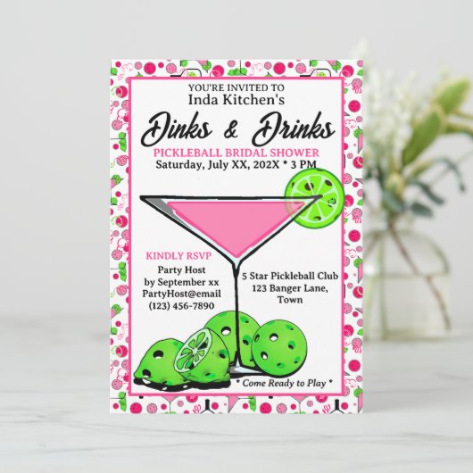 Pickleball Bridal Shower Dinks & Drinks Photo Kaart (Staand voorkant)