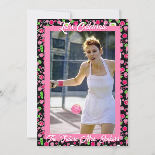 Pickleball Bridal Shower Dinks & Drinks Pink Black Kaart (Achterkant)