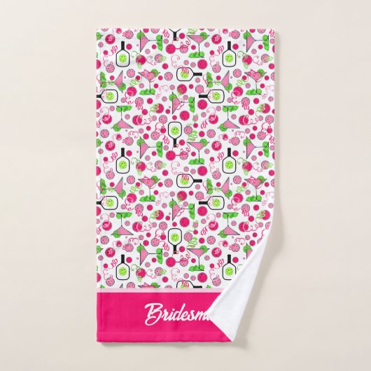 Pickleball Bridal Shower Dinks & Drinks Pink Cosmo Handdoek (Handdoek)