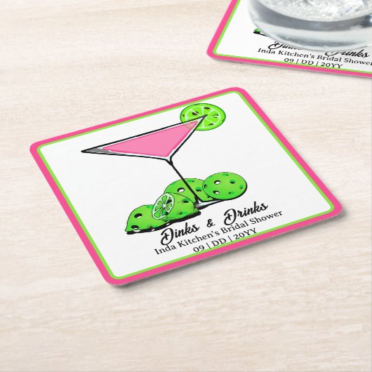 Pickleball Bridal Shower Dinks & Drinks Pink Cosmo Kartonnen Onderzetters (Schuin)