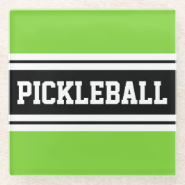 PICKLEBALL Bright Limoen Zwart Wit Racing Stripes Glazen Onderzetter