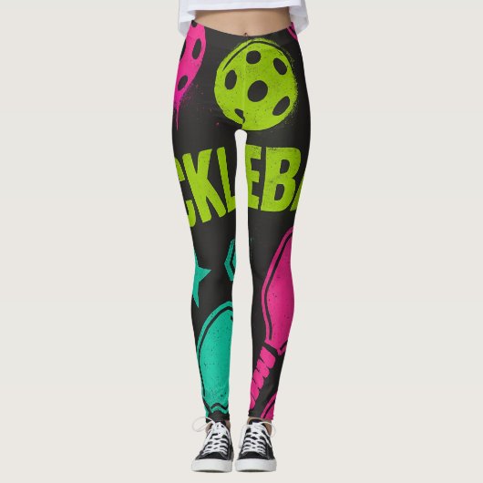 Pickleball Bright PINK BLUE GREEN PADDLE Art Leggings (Voorkant)