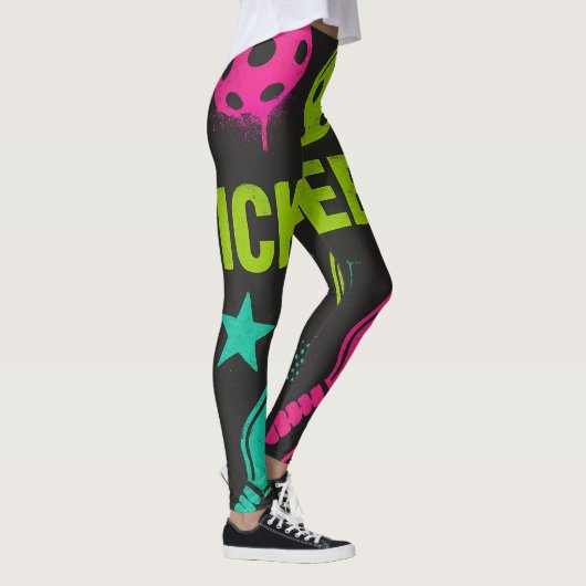 Pickleball Bright PINK BLUE GREEN PADDLE Art Leggings (Rechts)