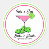Pickleball Bruidsfeest Dinks & Dranken Aangepast Ronde Sticker (Voorkant)