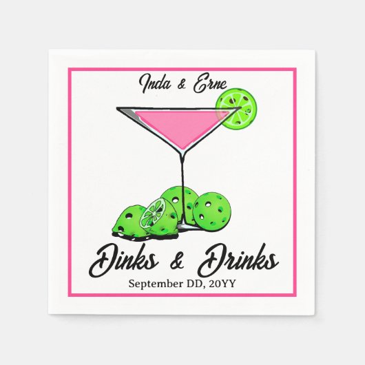 Pickleball Bruidsfeest Dinks & Dranken Cosmo Servet (Voorkant)