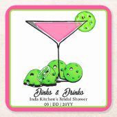 Pickleball Bruidsfeest Dinks & Dranken Roze Cosmo Kartonnen Onderzetters (Voorkant)