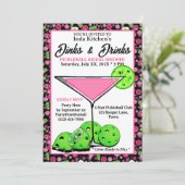 Pickleball Bruidsfeest Dinks & Dranken Roze Zwart Kaart (Staand voorkant)