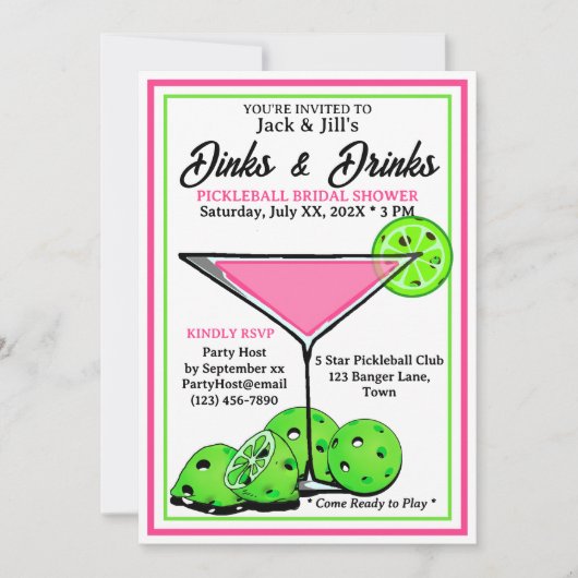 Pickleball Bruidsfeest Dinks & Drinken Roze Cosmo Kaart (Voorkant)