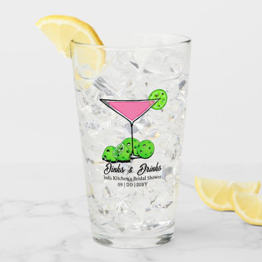 Pickleball Bruidsfeest Roze Cocktail Personaliseer Glas (Voorkant ijs)