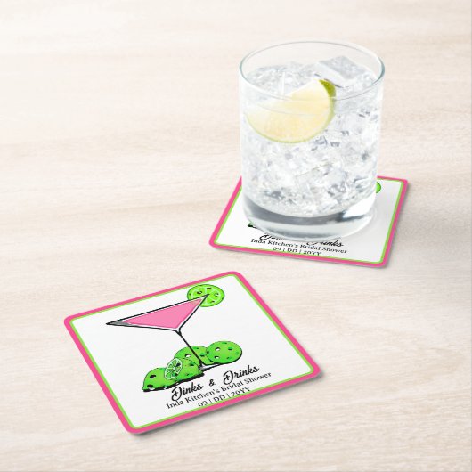 Pickleball Bruiloft Feestje Dinks & Dranks Roze Co Kartonnen Onderzetters (Insitu)