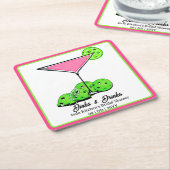 Pickleball Bruiloft Feestje Dinks & Dranks Roze Co Kartonnen Onderzetters (Schuin)