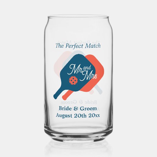 Pickleball bruiloft kan glas met chique logo (Voorkant)