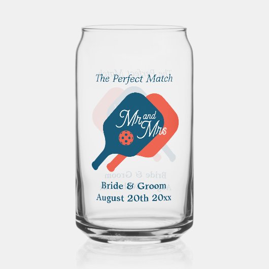 Pickleball bruiloft kan glas met chique logo (Achterkant)